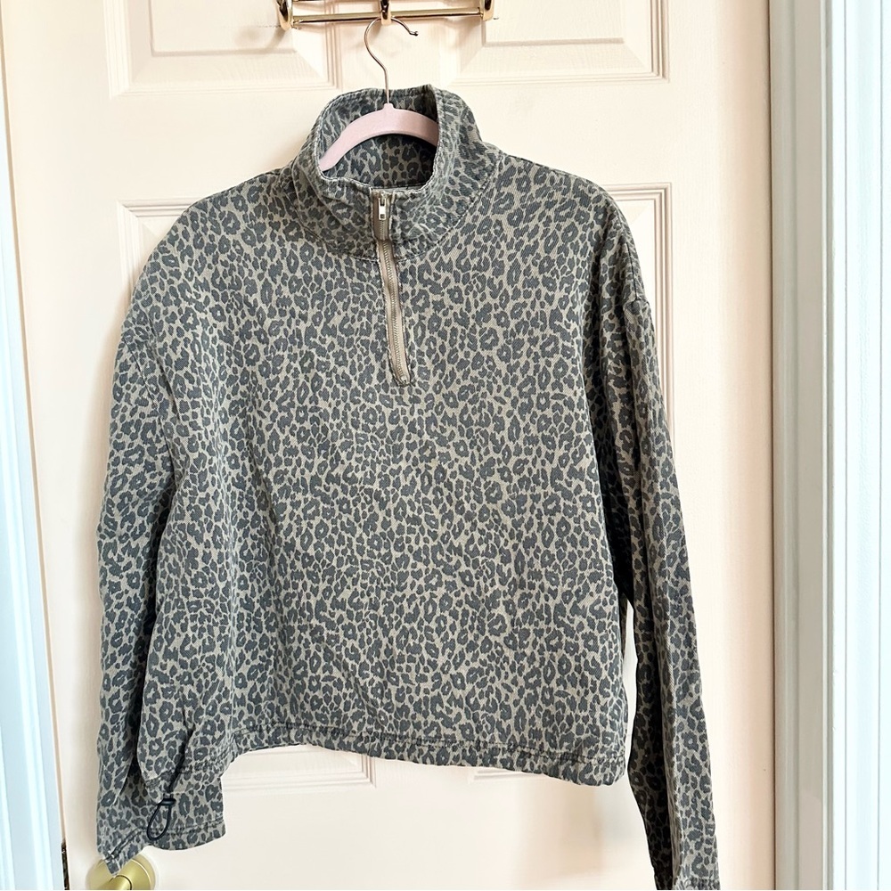 Denim animal print pullover
